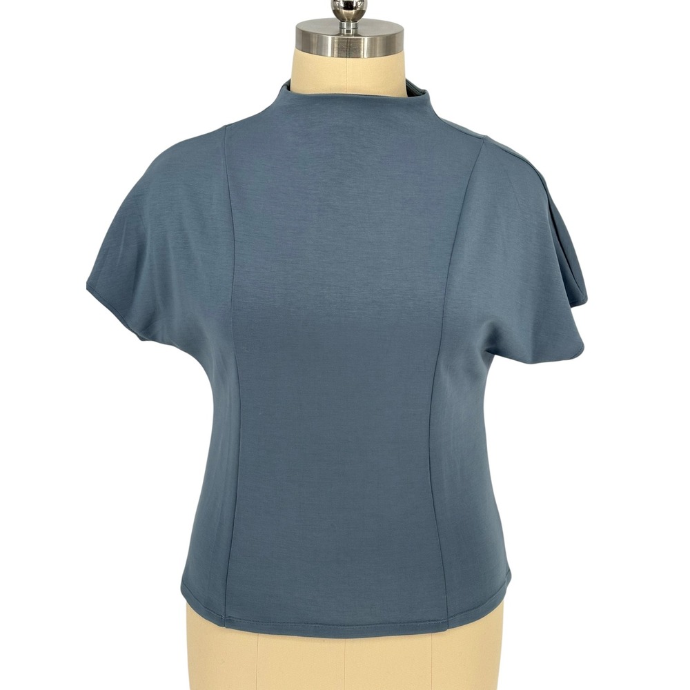 Elie Tahari Mock Neck Dolman Sleeve Top Blue Structured Stretch‎ Size M